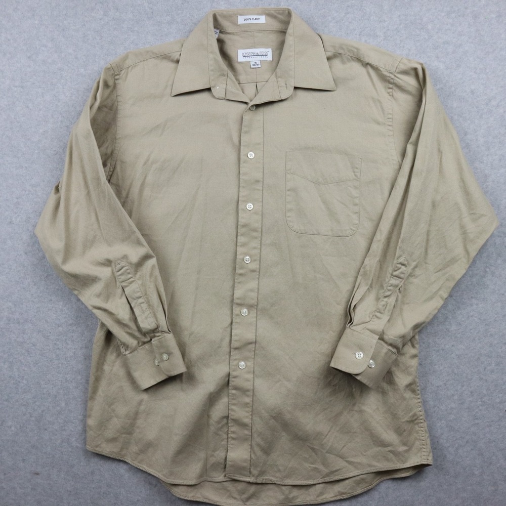 Joseph & Feiss Shirt Mens 16 32/33 100s 2-Ply Pocket Button Up Beige Long Sleeve